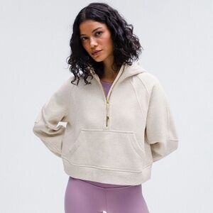 EUC Lululemon Cropped Scuba Oversized Half-Zip Hoodie - Bone - Size M/L